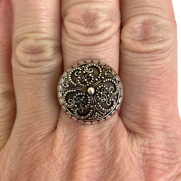 Sterling Silver 925 Round Domed Hollow Scrollwork Adjustable Ring Sz 8.25 - 9.5 - Picture 1 of 16